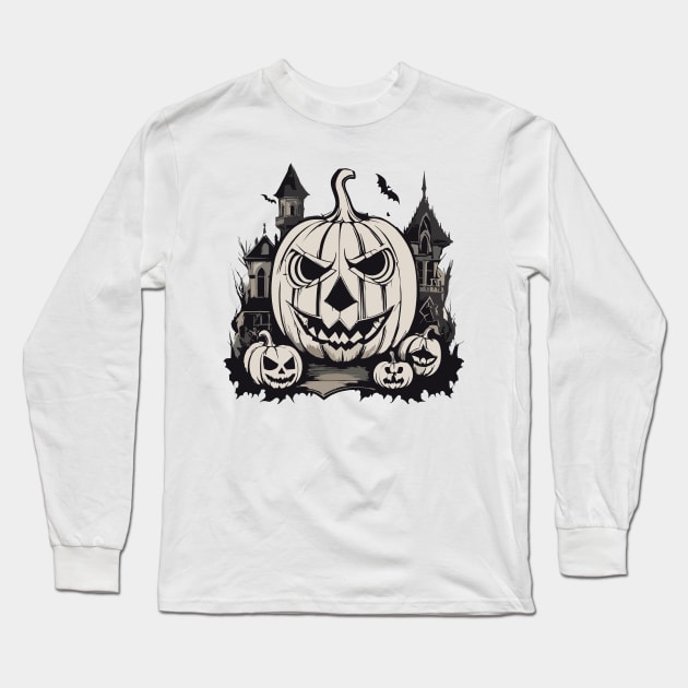 Gothic pumpkin carving for Halloween Long Sleeve T-Shirt by Rohman1610